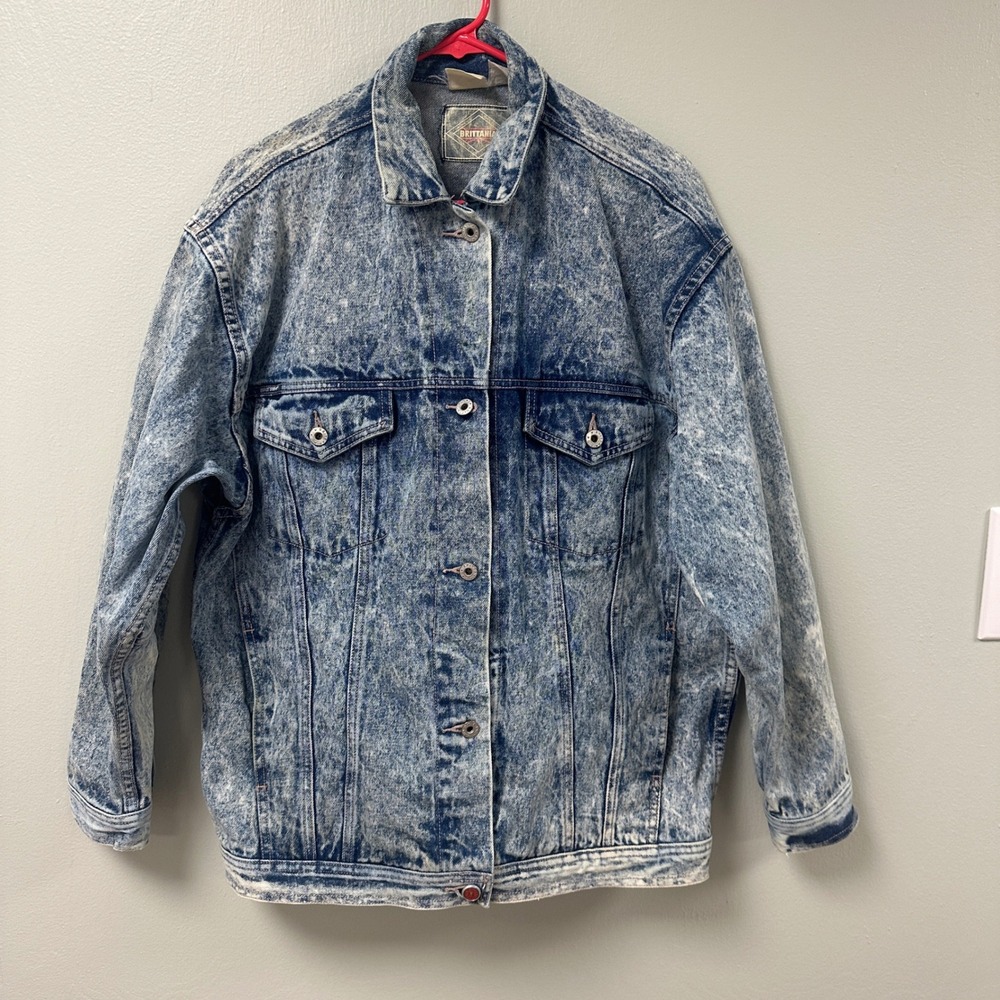 Brittania Vintage 80s Acid Wash Denim Trucker Jacket Blue Cotton Mens XL